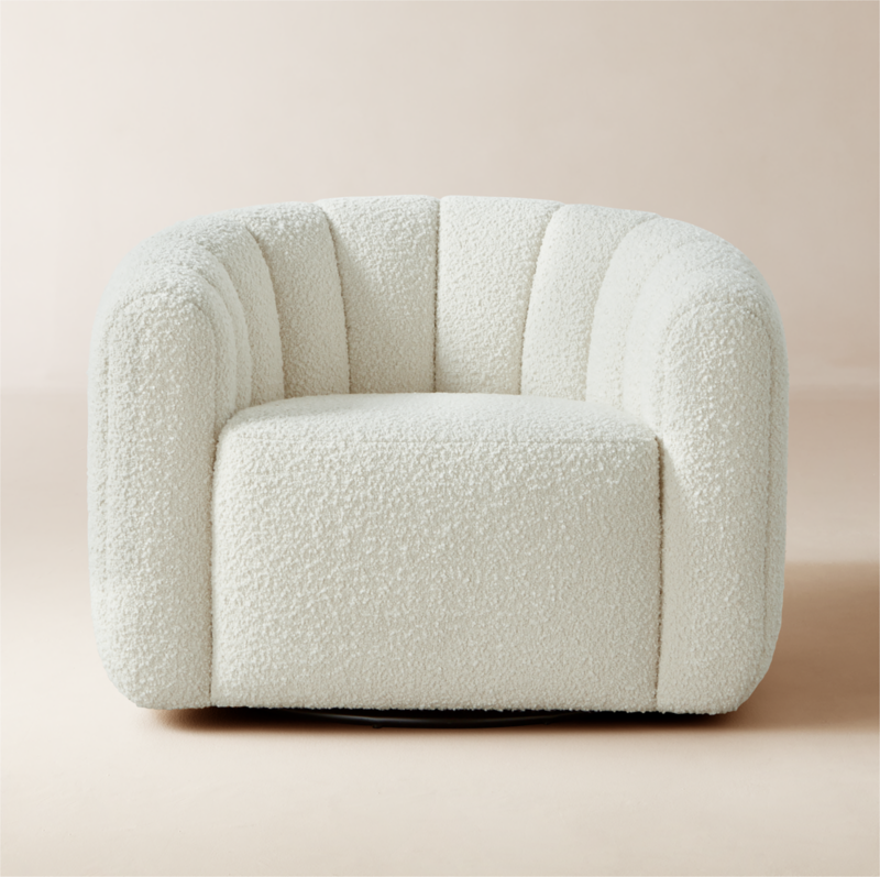 Fitz Channeled White Boucle Swivel Chair - image 0 of 14