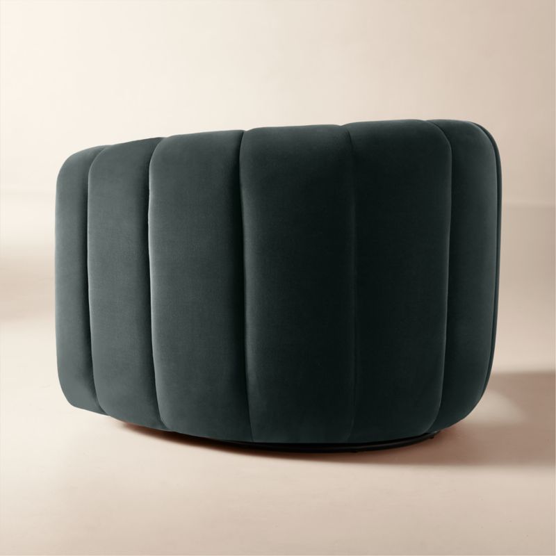 Fitz Channeled Denim Blue Velvet Swivel Chair - image 7 of 10