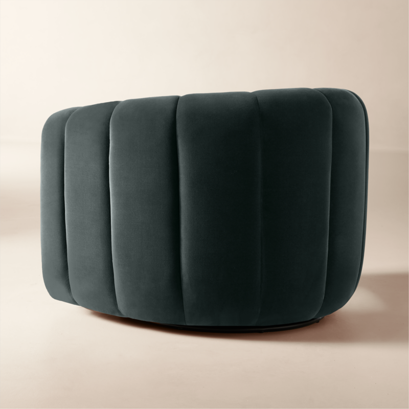 Fitz Channeled Denim Blue Velvet Swivel Chair - image 6 of 15