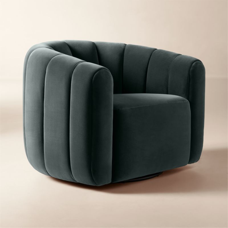 Fitz Channeled Denim Blue Velvet Swivel Chair - image 5 of 10