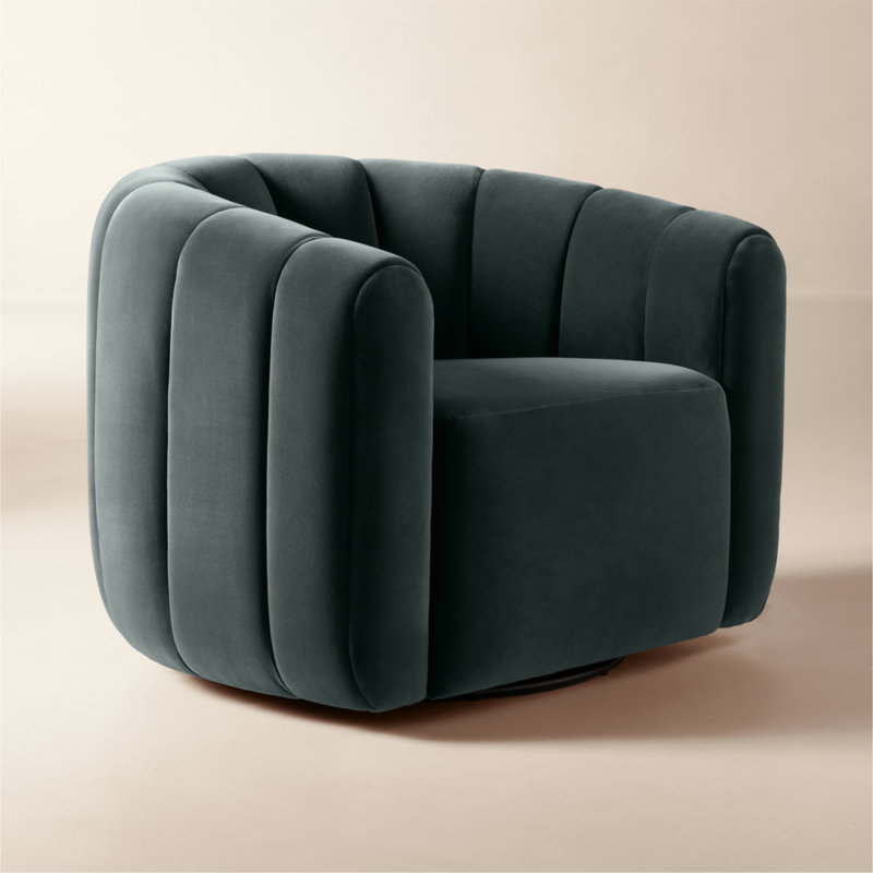 Fitz Channeled Denim Blue Velvet Swivel Chair - image 4 of 15