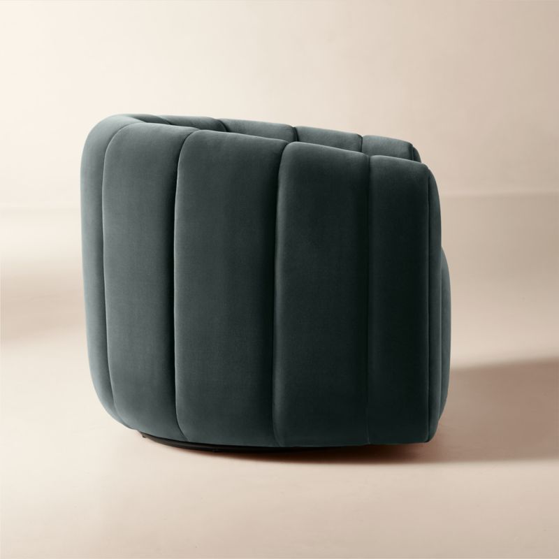 Fitz Channeled Denim Blue Velvet Swivel Chair - image 6 of 10