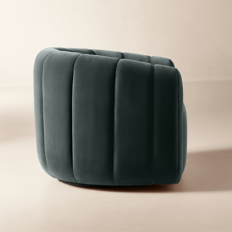 Fitz Channeled Denim Blue Velvet Swivel Chair - image 5 of 15
