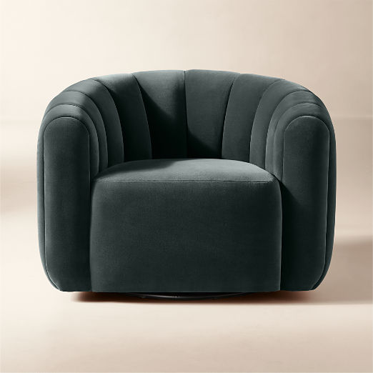 Fitz Channeled Denim Blue Velvet Swivel Chair
