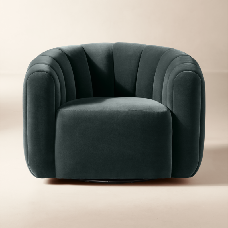 Fitz Channeled Denim Blue Velvet Swivel Chair - image 0 of 15