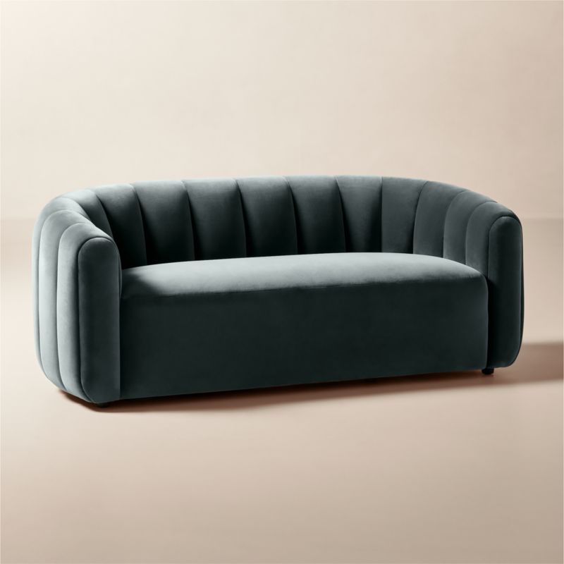 View Fitz 72.5" Channeled Denim Blue Velvet Loveseat - image 3 of 10