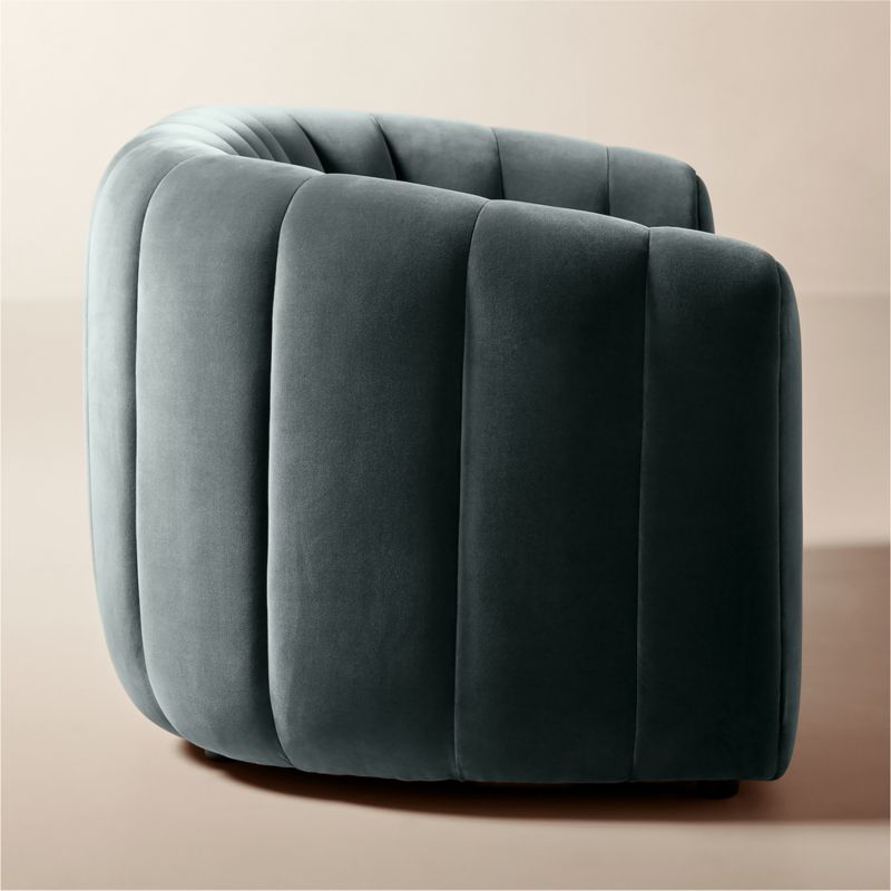 View Fitz 72.5" Channeled Denim Blue Velvet Loveseat - image 4 of 10