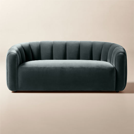Fitz 72.5" Channeled Denim Blue Velvet Loveseat