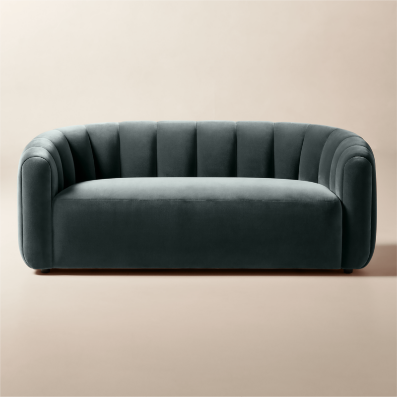 Fitz 72.5" Channeled Denim Blue Velvet Loveseat - image 0 of 10