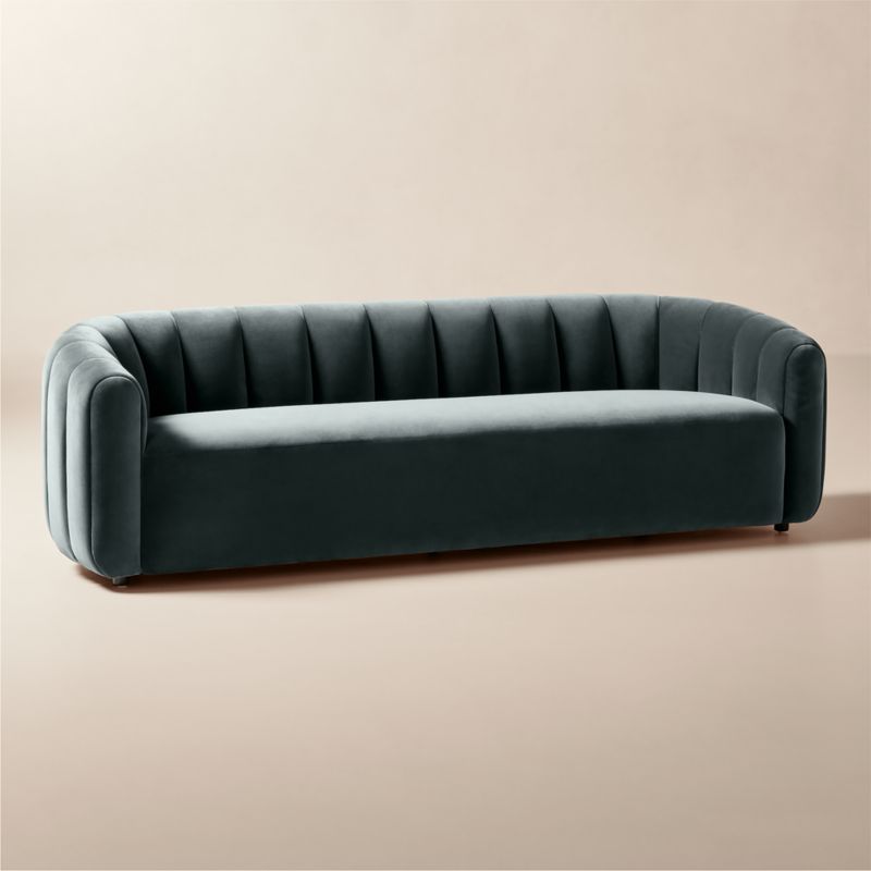 Fitz 97.5" Channeled Denim Blue Velvet Sofa - image 2 of 10