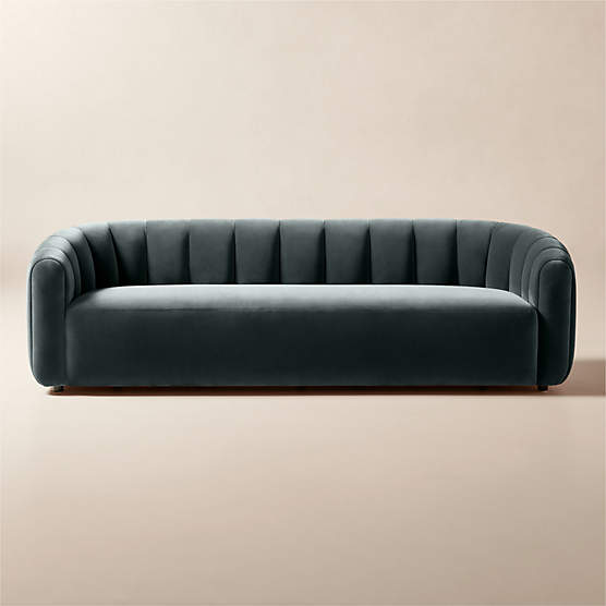 Fitz 97.5" Channeled Denim Blue Velvet Sofa