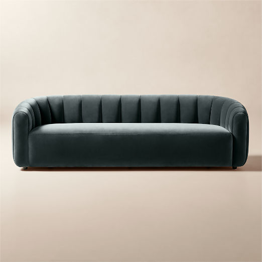 Fitz Channeled Denim Blue Velvet Sofa (72.5"-97.5")