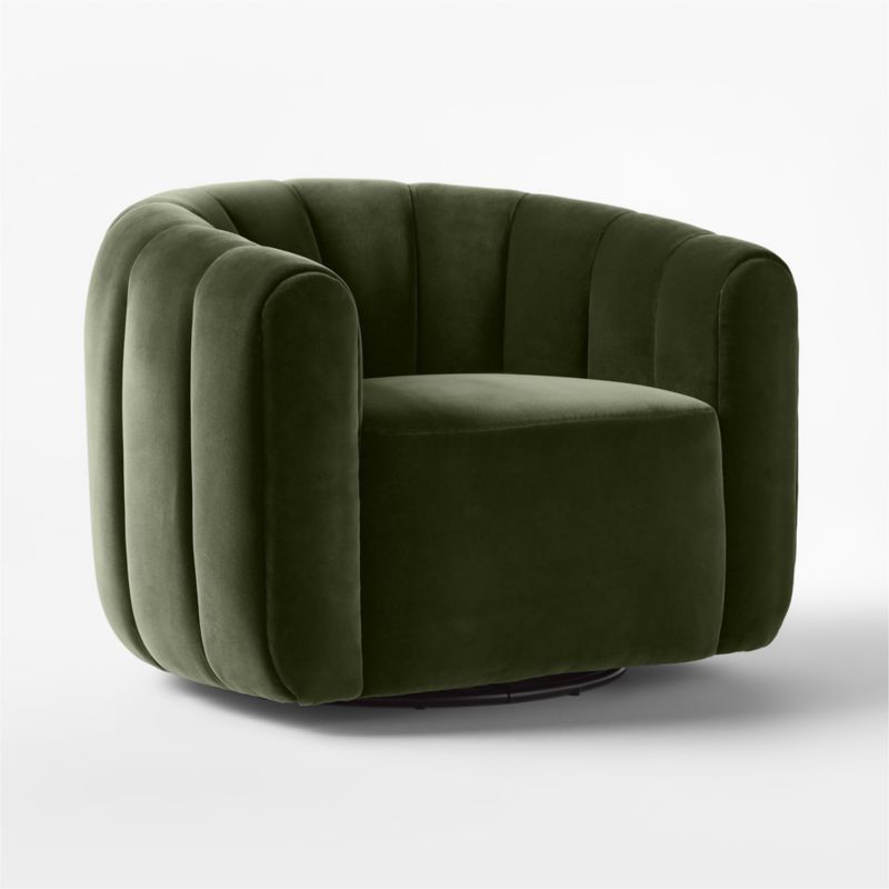 Fitz Modern Channeled Green Velvet Swivel Chair Set of 2 + Reviews