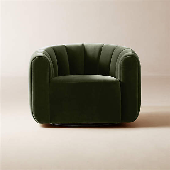Fitz Channeled Green Velvet Swivel Chair