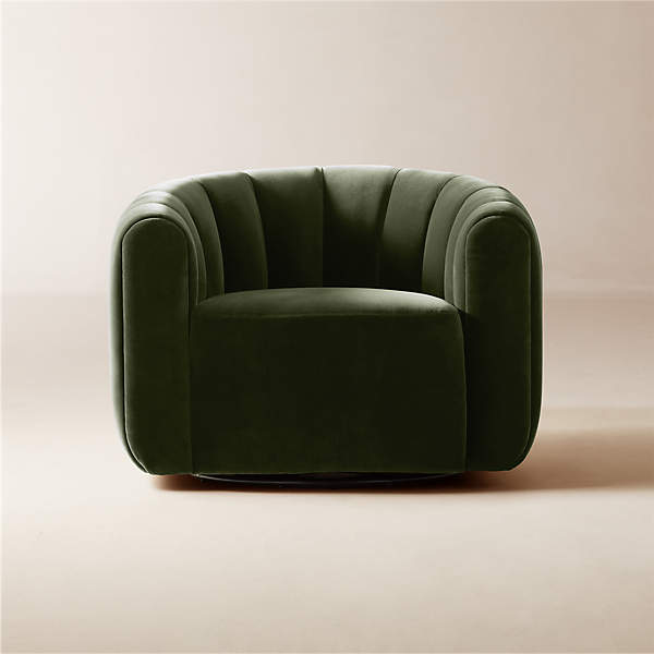 Fitz Modern Channeled Green Velvet Swivel Chair Set of 2 + Reviews
