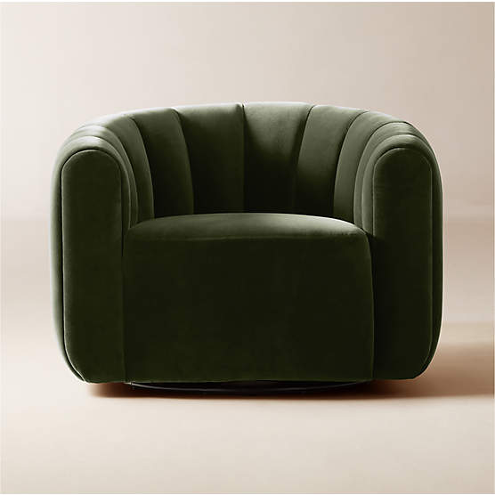 Fitz Channeled Green Velvet Swivel Chair