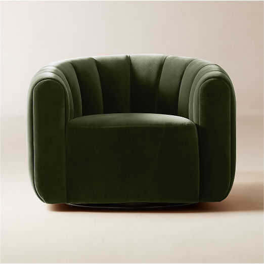 Fitz Channeled Green Velvet Swivel Chair