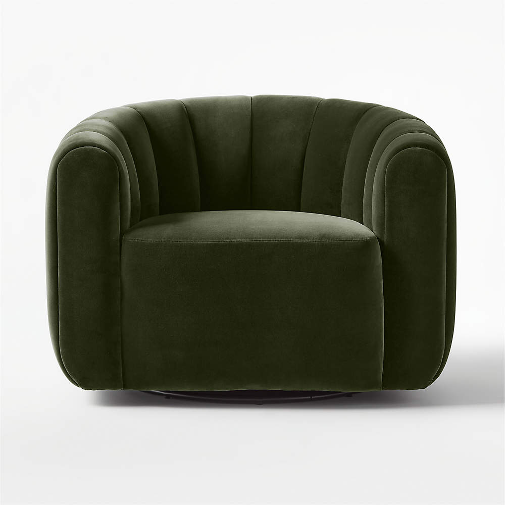 Fitz Modern Channeled Green Velvet Swivel Chair + Reviews | CB2 Canada