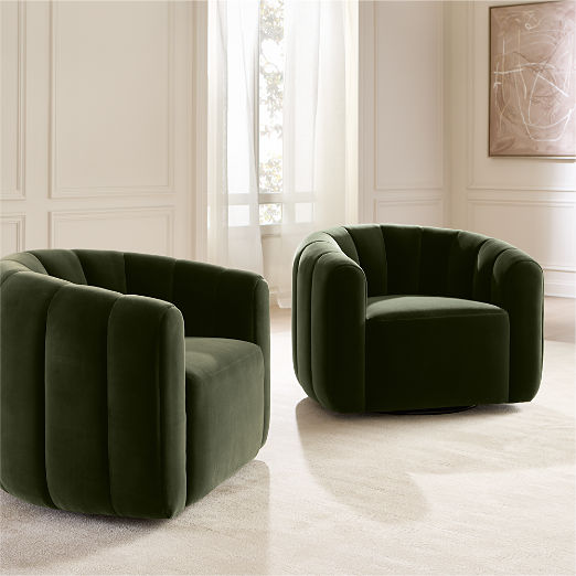 Fitz Channeled Green Velvet Swivel Chair Set of 2