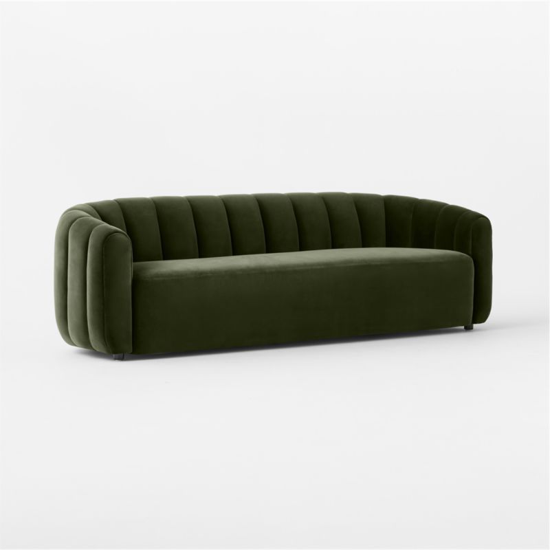 Fitz 98" Channeled Green Velvet Sofa - image 4 of 9