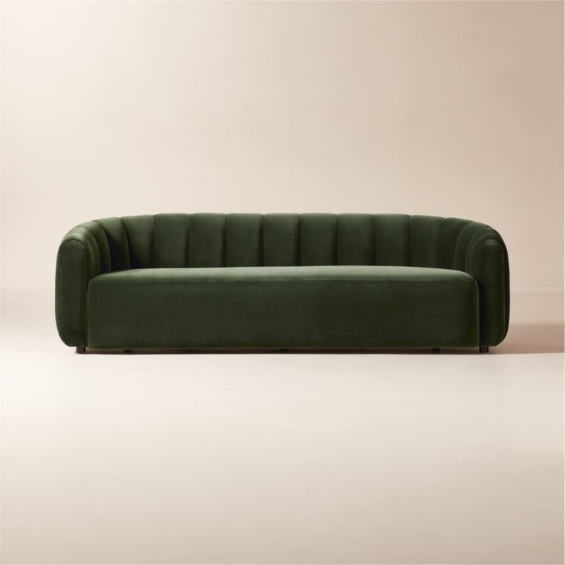 Fitz 98" Channeled Green Velvet Sofa - image 0 of 9