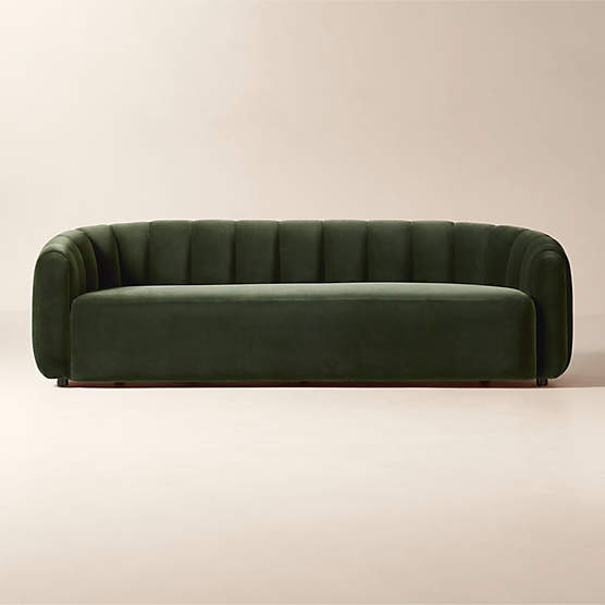 Fitz 98" Channeled Green Velvet Sofa