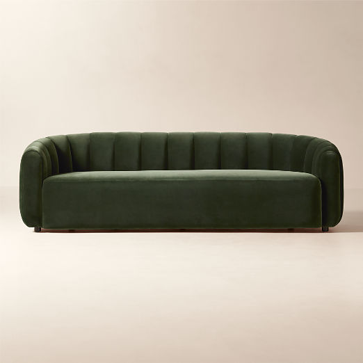 Fitz 98" Channeled Green Velvet Sofa