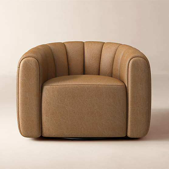 Fitz Channeled Leather Swivel Chair Bello Saddle