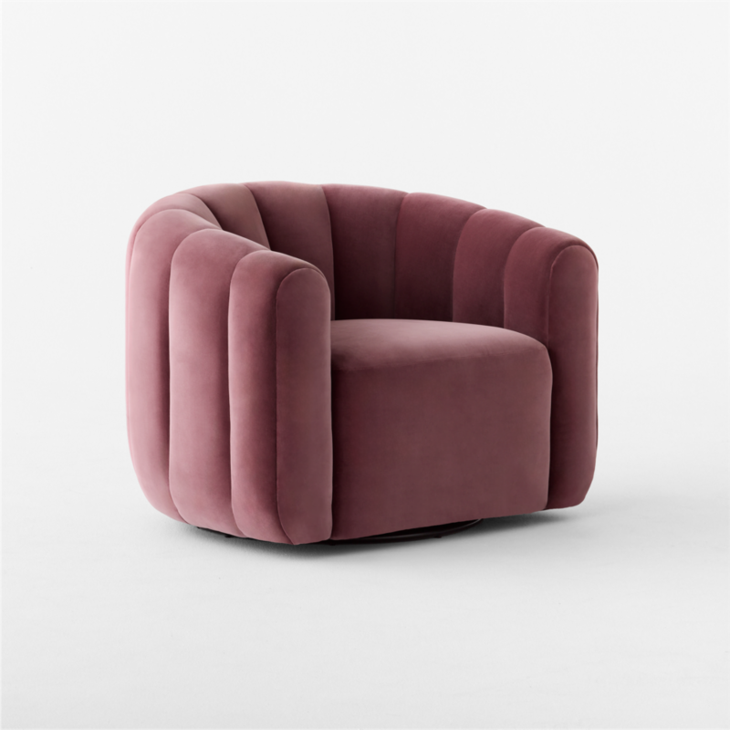 Fitz Channeled Rose Velvet Swivel Chair - image 5 of 14