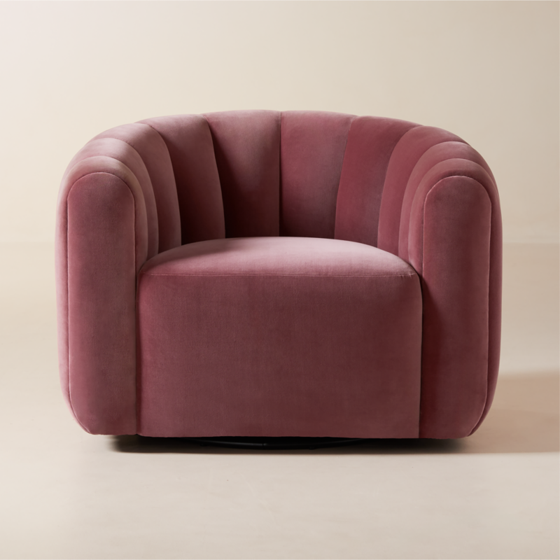 Fitz Channeled Rose Velvet Swivel Chair - image 0 of 14