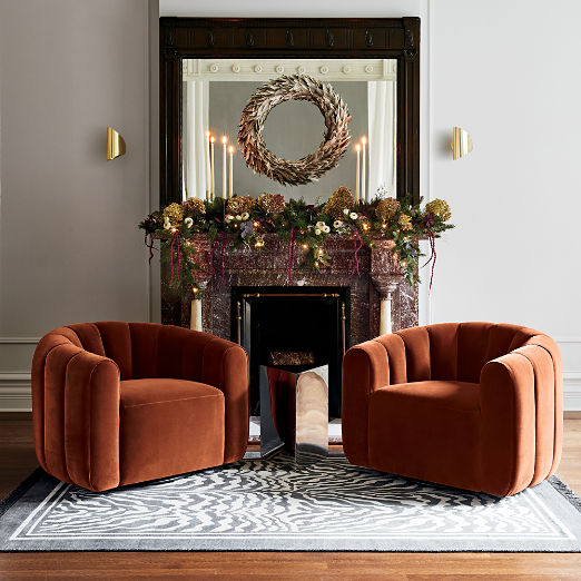 Fitz Channeled Russet Velvet Swivel Chair