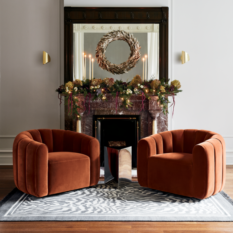 Fitz Channeled Russet Velvet Swivel Chair - image 9 of 15