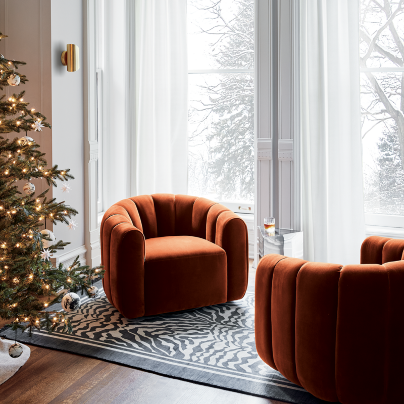 Fitz Channeled Russet Velvet Swivel Chair - image 10 of 15