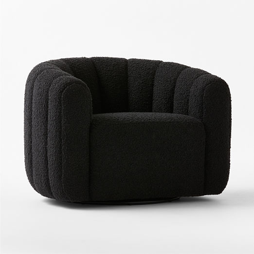 Fitz Channeled Black Boucle Swivel Chair Set of 2