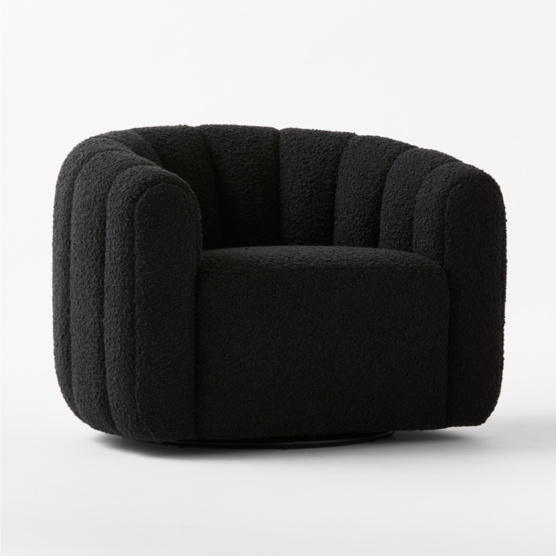 Fitz Channeled Black Boucle Swivel Chair - image 4 of 13