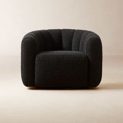 Fitz Channeled Black Boucle Swivel Chair Set of 2