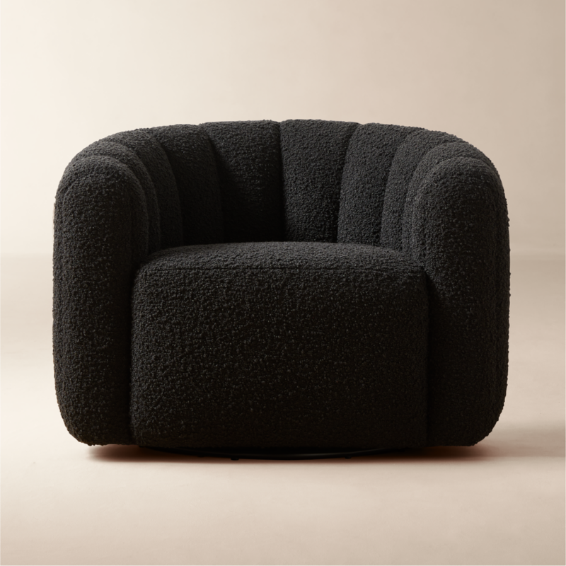 Fitz Channeled Black Boucle Swivel Chair - image 0 of 13