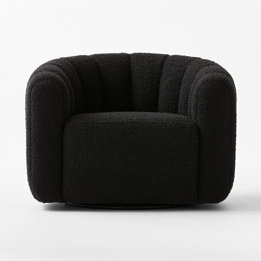 Fitz Channeled Black Boucle Swivel Chair Set of 2