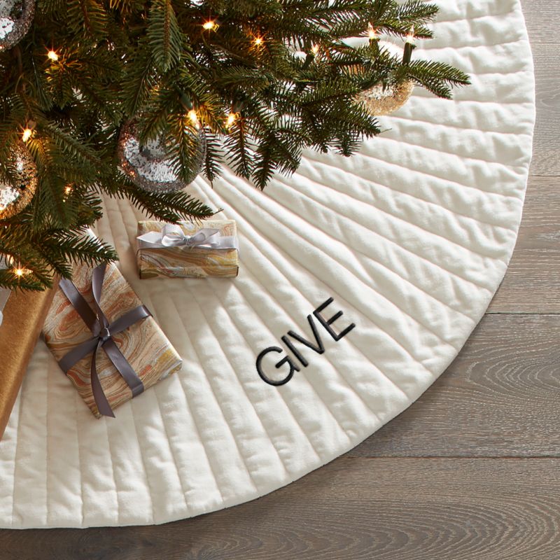 Flake White Velvet Christmas Tree Skirt 48" - image 1 of 5