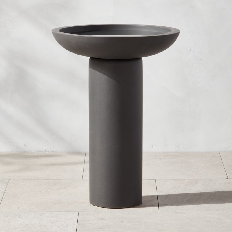 Flatform Modern Charcoal Cement Birdbath | CB2