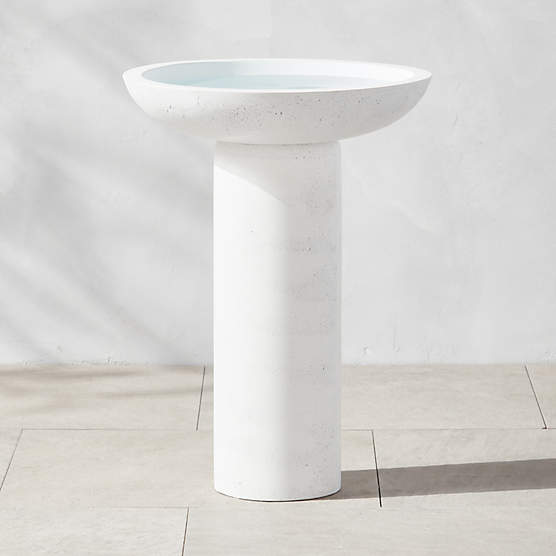 Flatform White Cement Birdbath