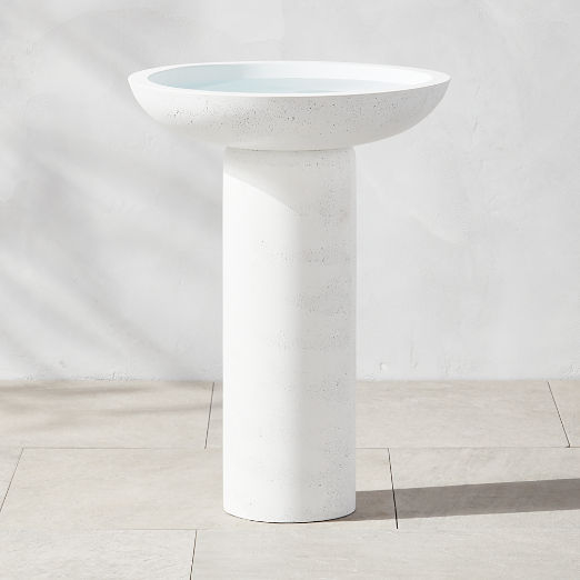 Flatform White Cement Birdbath