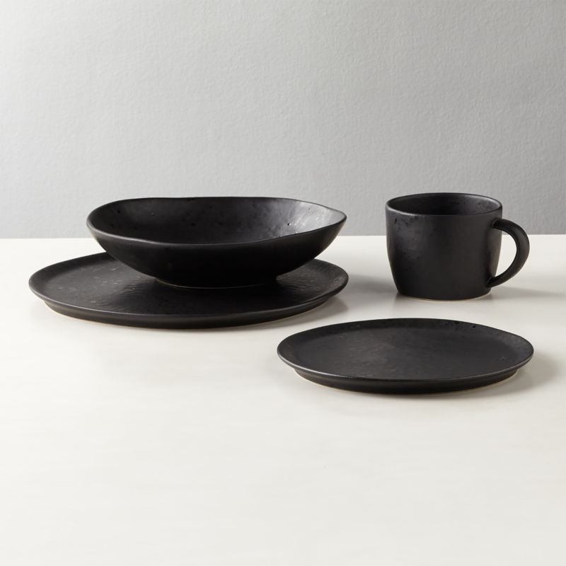 View 4-Piece Fleck Black Reactive Place Setting with Pasta Bowl details