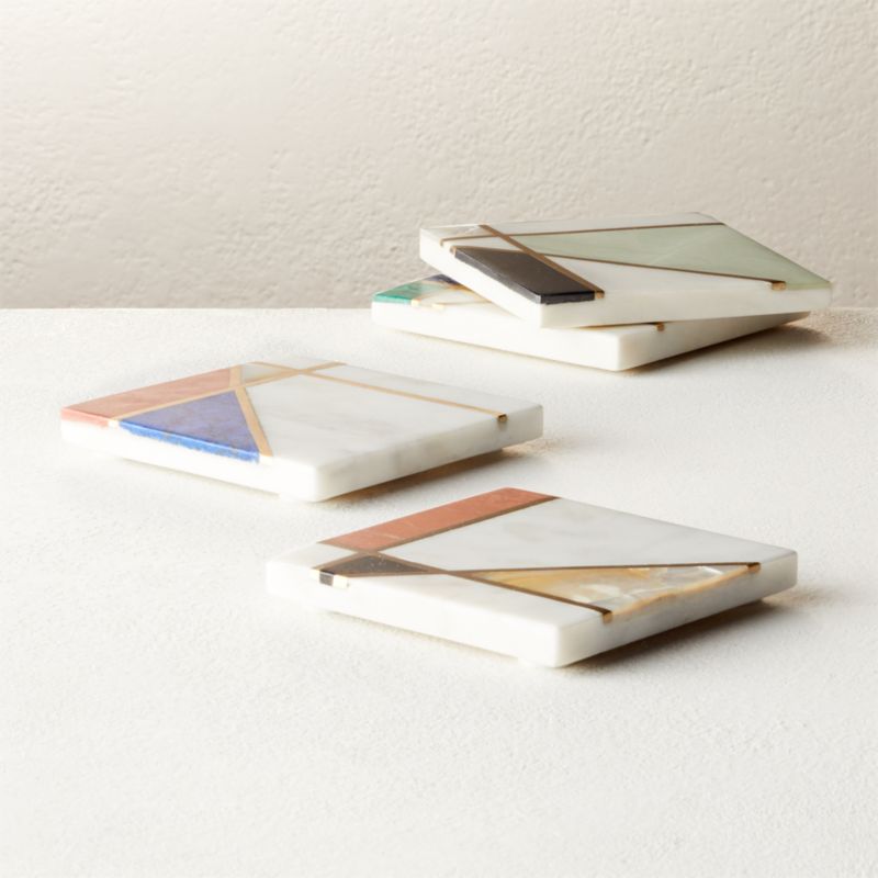 View Flo Marble and Brass Coasters Set of 4 details