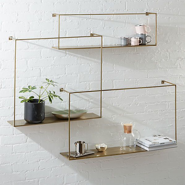 Antiqued Brass Large Floating Shelves Set Of 3