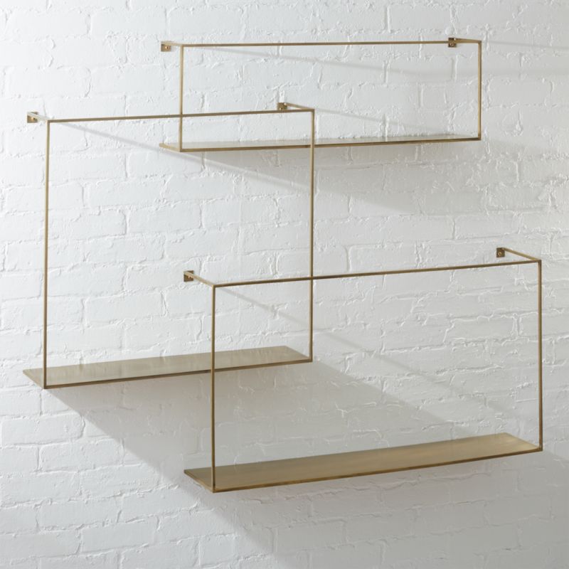 Antiqued Brass Large Floating Shelves Set of 3 + Reviews | CB2