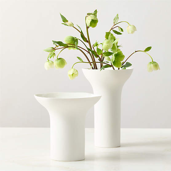 Flora White Porcelain Vases Set of 2