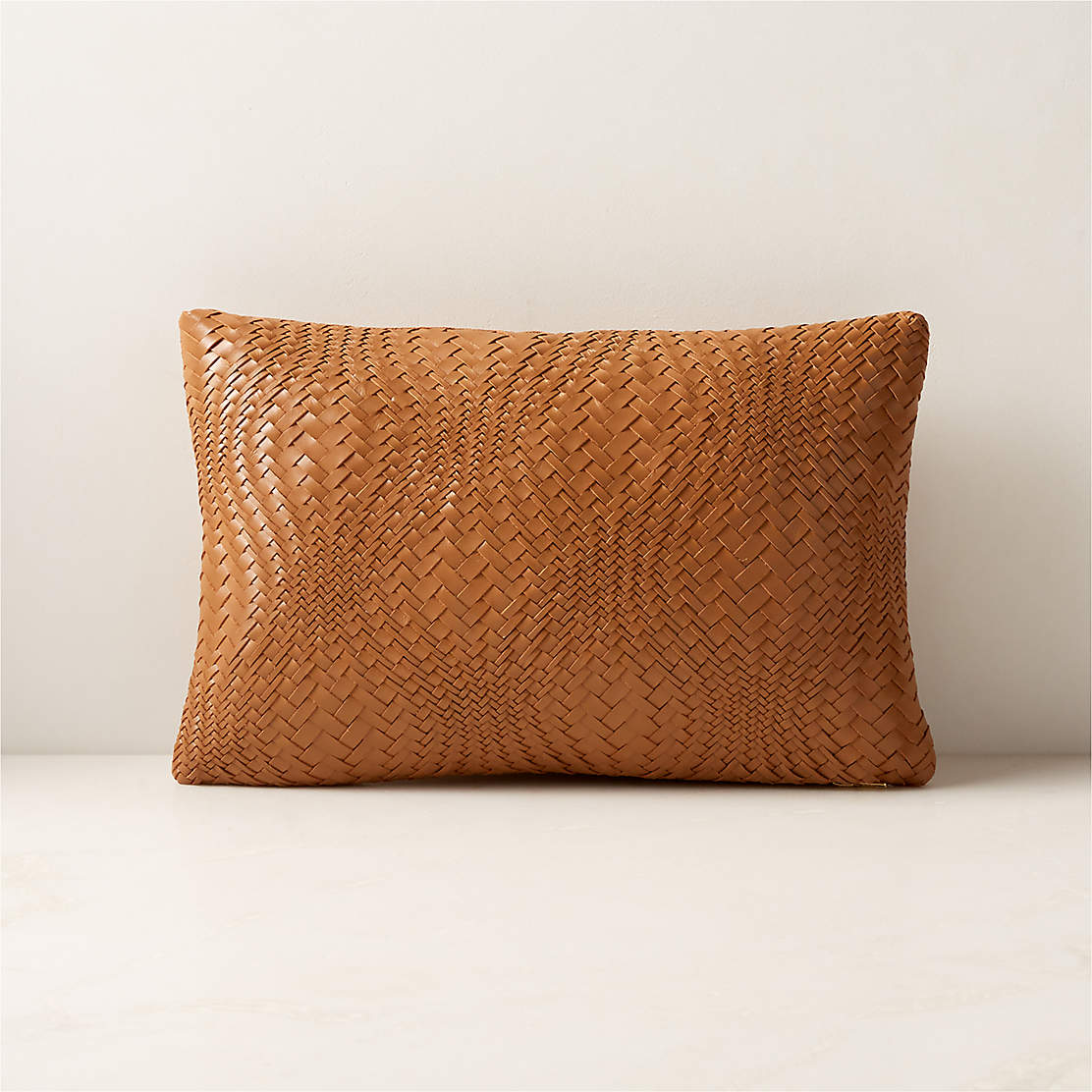 Flow Woven Black Leather Throw Pillow with DownAlternative Insert 18