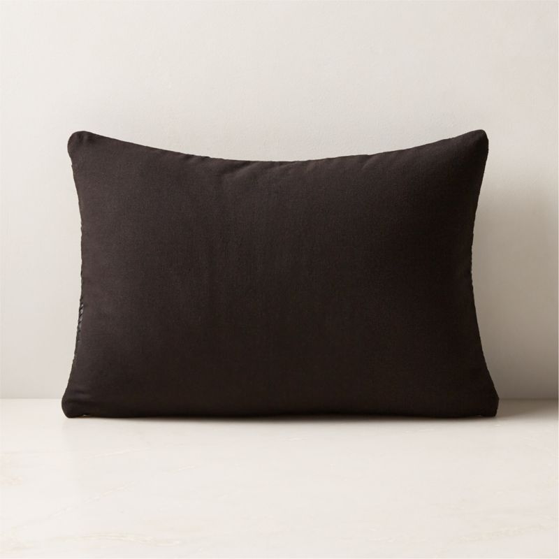 Flow Woven Black Leather Lumbar Pillow with FeatherDown Insert 18''x12