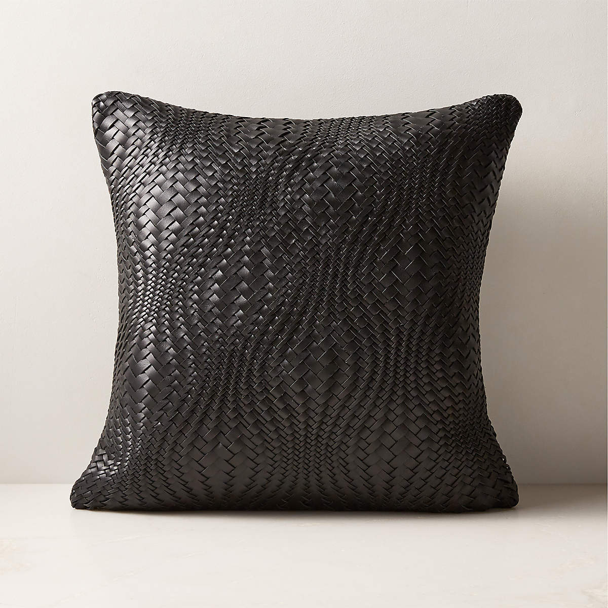 Flow Woven Black Leather Throw Pillow with DownAlternative Insert 18